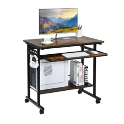 Schreibtisch mit Rollen Tastaturablage Platzsparender Computertisch 80 x 50 x 75 cm Rustikales Braun