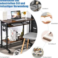 Schreibtisch mit Rollen Tastaturablage Platzsparender Computertisch 80 x 50 x 75 cm Rustikales Braun