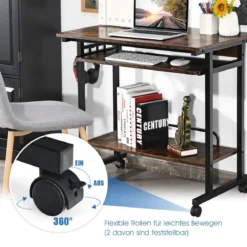 Schreibtisch mit Rollen Tastaturablage Platzsparender Computertisch 80 x 50 x 75 cm Rustikales Braun