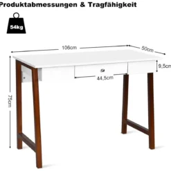 Schreibtisch mit Schublade Computertisch Kautschuk Tischbeine Schminktisch Bürotisch Braun