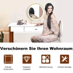 Schreibtisch mit Schublade Computertisch Kautschuk Tischbeine Schminktisch Bürotisch Braun