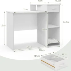 Schreibtisch mit Schublade Druckerablage und verstellbarem Regal Computertisch 102 x 49,5 x 84,5 cm Weiß