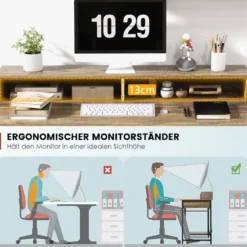 Schreibtisch mit Schublade Monitorständer & 2 offenen Regalen Computertisch mit Metallrahmen 120 x 56 x 90,5 cm