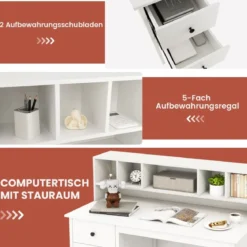 Schreibtisch mit 2 Schubladen und 5 Fächern Computertisch Kinderschreibtisch 120 x 60 x 110 cm Weiß