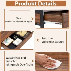 Schreibtisch mit 2 Schubladen & Robustem Stahlrahmen & Verstärkter Struktur 112 x 48 x 76 cm