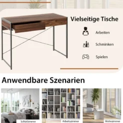 Schreibtisch mit 2 Schubladen & Robustem Stahlrahmen & Verstärkter Struktur 112 x 48 x 76 cm