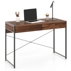 Schreibtisch mit 2 Schubladen & Robustem Stahlrahmen & Verstärkter Struktur 112 x 48 x 76 cm