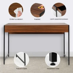 Schreibtisch mit 2 Schubladen Computertisch Hölzerner Bürotisch 112 x 48 x 76 cm Schwarz + Antik