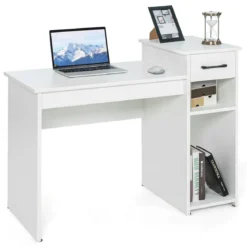 Schreibtisch mit Schublade & offenen Regalen Computertisch aus Holz 102 x 50 x 82 cm Weiß
