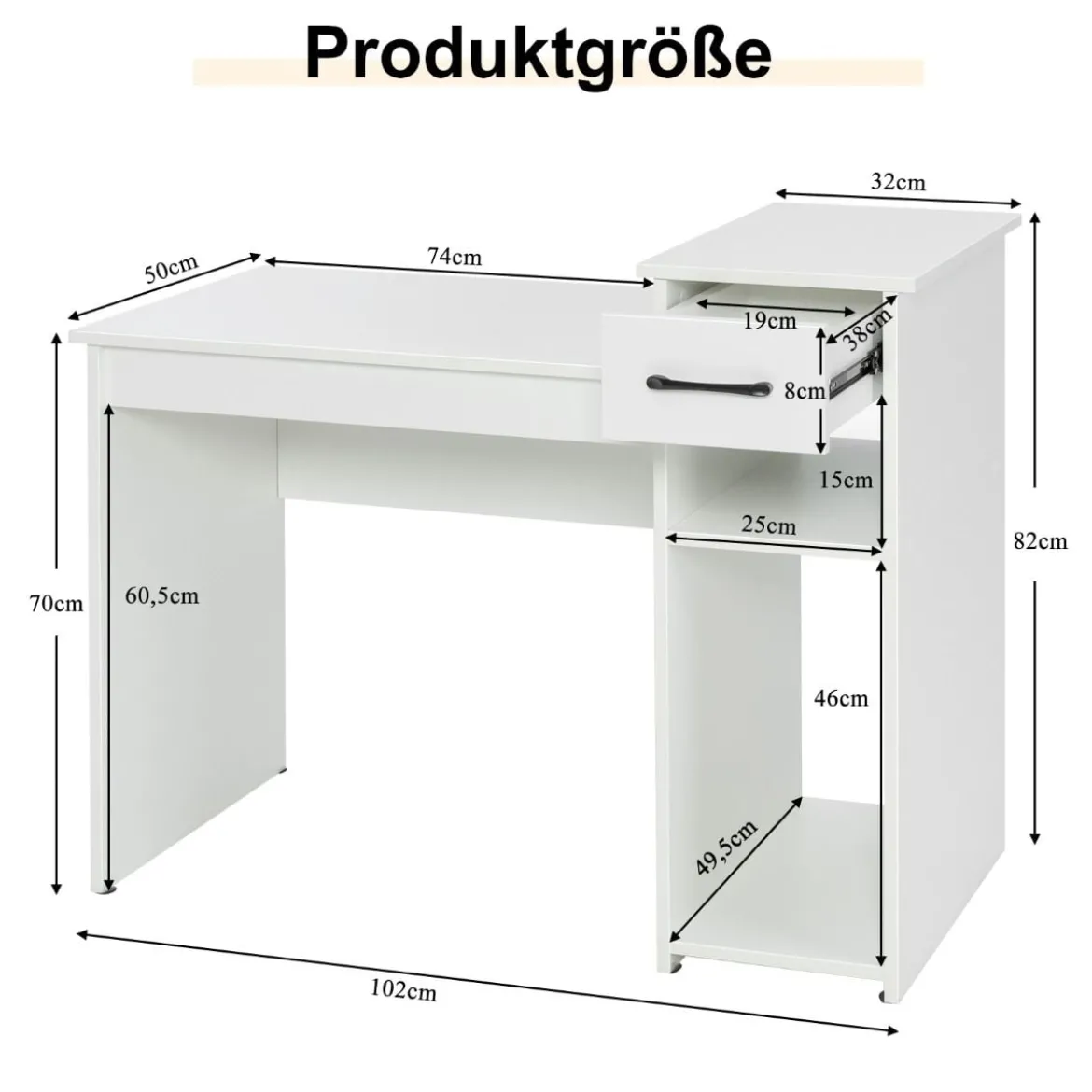 Schreibtisch mit Schublade & offenen Regalen Computertisch aus Holz 102 x 50 x 82 cm Weiß