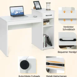 Schreibtisch mit Schublade & offenen Regalen Computertisch aus Holz 102 x 50 x 82 cm Weiß