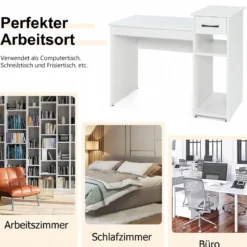 Schreibtisch mit Schublade & offenen Regalen Computertisch aus Holz 102 x 50 x 82 cm Weiß