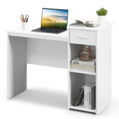 Schreibtisch mit Schublade und verstellbarem Regal Computertisch mit Kabelloch 110 x 50 x 82 cm Weiß