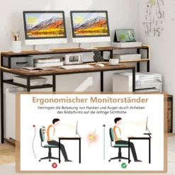 Schreibtisch mit Steckdosen & USB-Anschlüssen & Monitorständer & Druckerständer Computertisch