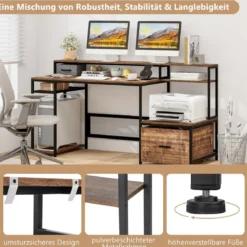 Schreibtisch mit Steckdosen & USB-Anschlüssen & Monitorständer & Druckerständer Computertisch