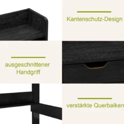 Schreibtisch mit Steckdosen Kleiner Computertisch mit Aufsatz 95 x 56 x 109,5 cm Weiß/Schwarz