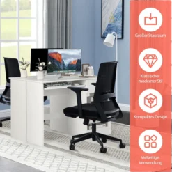Schreibtisch mit Tastaturablage & Schublade & Verstellbarem Regal Computertisch 108 x 48 x 75 cm Weiß