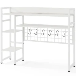 Schreibtischregal mit 4 Ablage & 6 Haken Tischregal Schreibtisch Aufsatzregal Bücherregal Weiß