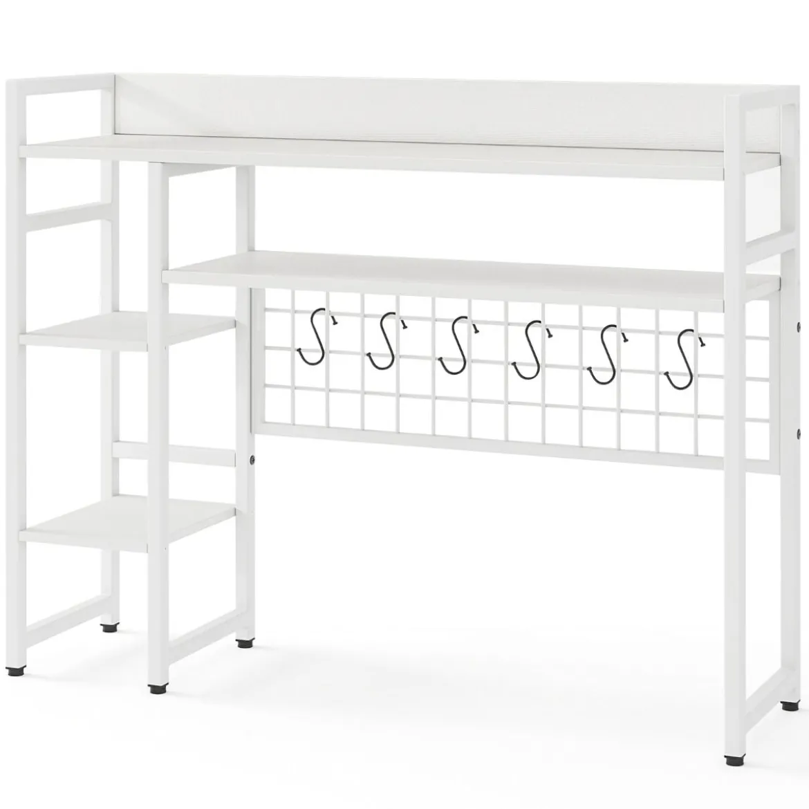 Schreibtischregal mit 4 Ablage & 6 Haken Tischregal Schreibtisch Aufsatzregal Bücherregal Weiß