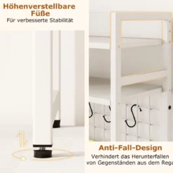 Schreibtischregal mit 4 Ablage & 6 Haken Tischregal Schreibtisch Aufsatzregal Bücherregal Weiß