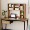 Schreibtischregal Tischregal mit 7 Fächern Schreibtisch Aufsatzregal für Monitore bis zu 27"94 x 25 x 79 cm Natur