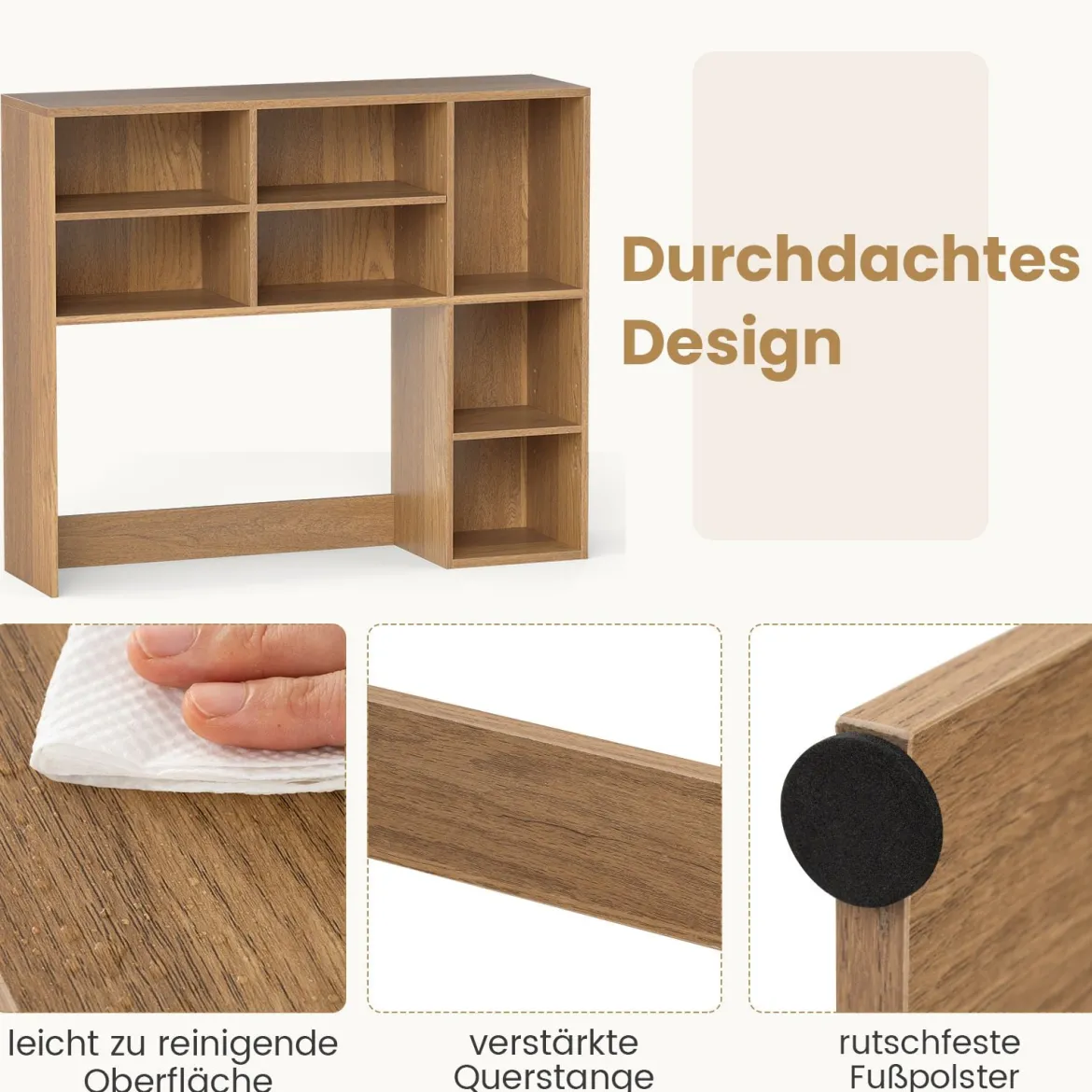 Schreibtischregal Tischregal mit 7 Fächern Schreibtisch Aufsatzregal für Monitore bis zu 27"94 x 25 x 79 cm Natur