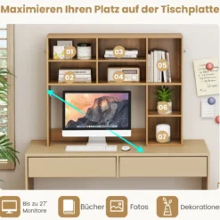 Schreibtischregal Tischregal mit 7 Fächern Schreibtisch Aufsatzregal für Monitore bis zu 27