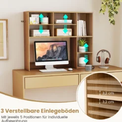 Schreibtischregal Tischregal mit 7 Fächern Schreibtisch Aufsatzregal für Monitore bis zu 27