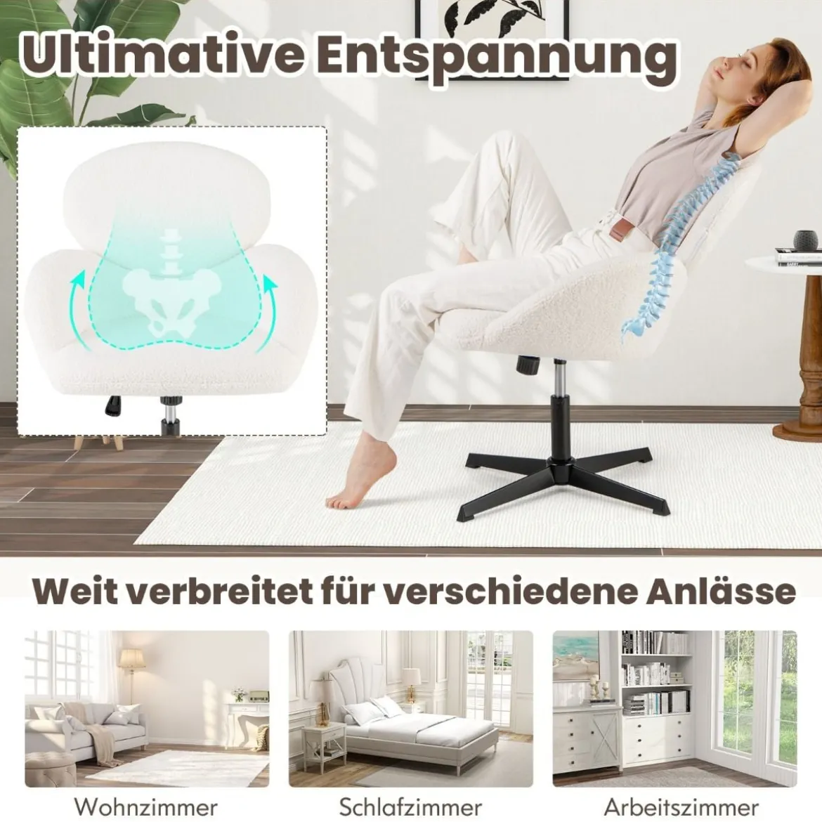 Schreibtischstuhl drehbarer Bürostuhl höhenverstellbar mit Wippfunktion Weiß