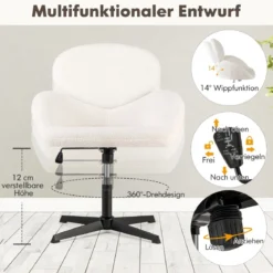 Schreibtischstuhl drehbarer Bürostuhl höhenverstellbar mit Wippfunktion Weiß