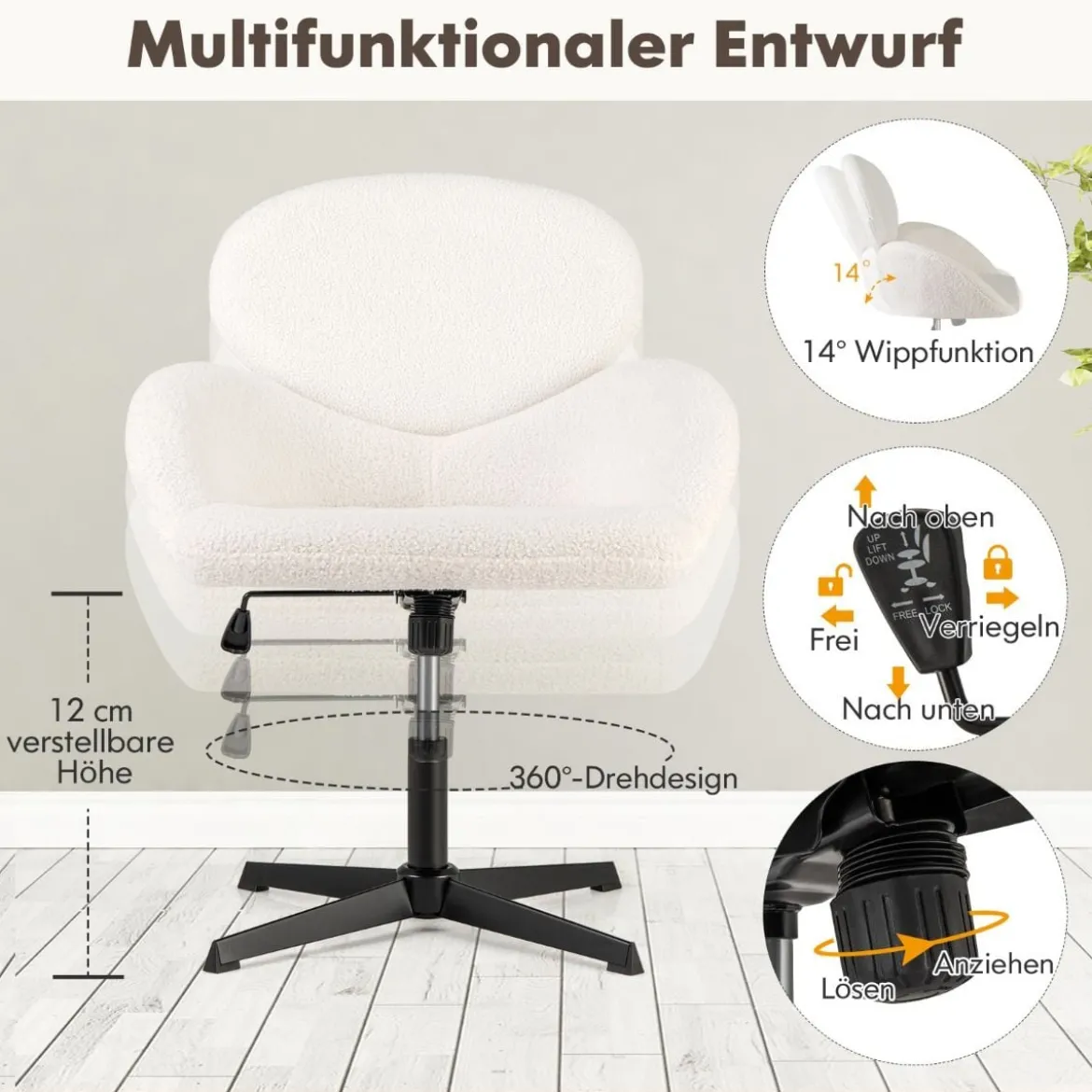 Schreibtischstuhl drehbarer Bürostuhl höhenverstellbar mit Wippfunktion Weiß