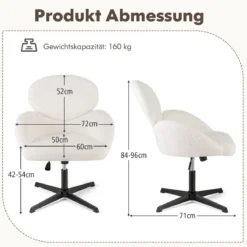 Schreibtischstuhl drehbarer Bürostuhl höhenverstellbar mit Wippfunktion Weiß