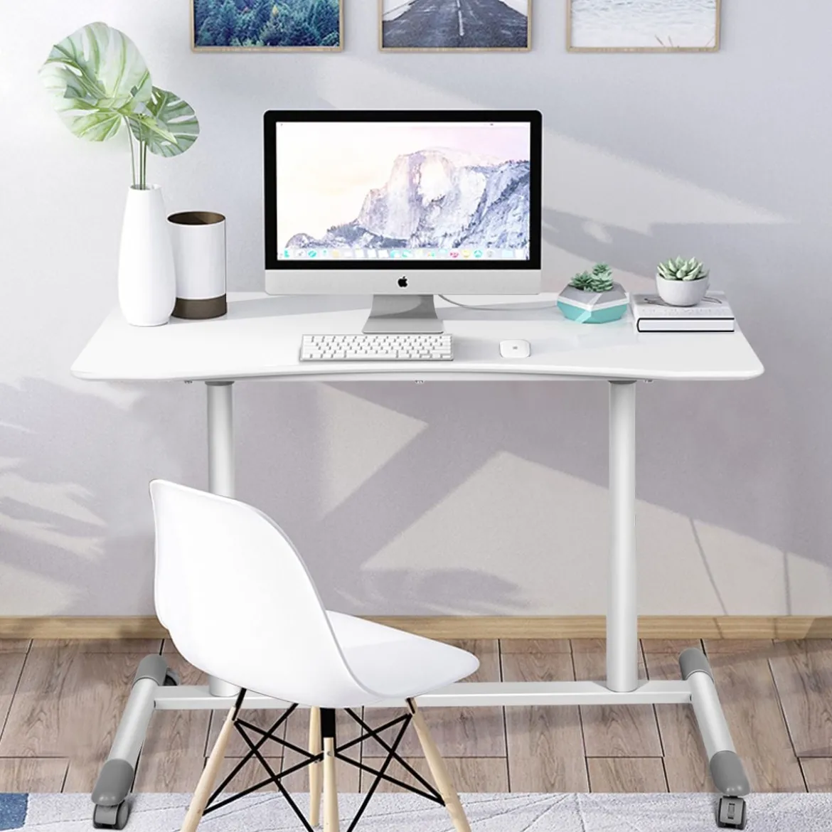 Schreibtisch Verstellbar Computertisch mit Rollen Laptoptisch Arbeitstisch
