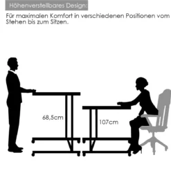 Schreibtisch Verstellbar Computertisch mit Rollen Laptoptisch Arbeitstisch