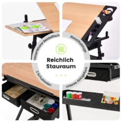 Schreibtisch Zeichentisch Architektentisch Maltisch neigbar + Schubladen/Hocker