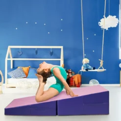 Schräge Gymnastikmatte keilförmige Weichbodenmatte klappbar 2 in 1 Turnmatte mit Tragegriff 150 x 75 x 36 cm Rosa+Lila