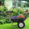 Schubkarre mit 2 Räder Schwerlast-Schublade für den Garten 145 x 65 x 65 cm Schwarz