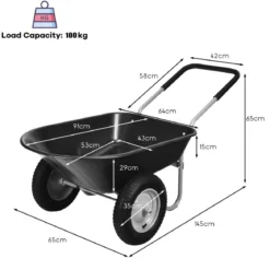 Schubkarre mit 2 Räder Schwerlast-Schublade für den Garten 145 x 65 x 65 cm Schwarz