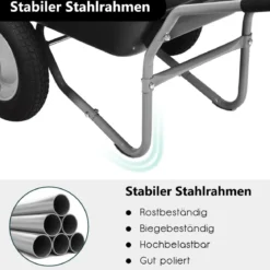 Schubkarre mit 2 Räder Schwerlast-Schublade für den Garten 145 x 65 x 65 cm Schwarz