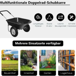 Schubkarre mit 2 Räder Schwerlast-Schublade für den Garten 145 x 65 x 65 cm Schwarz