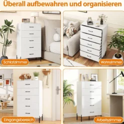 5-Schubladen-Kommode moderner hoher Schubladenschrank mit Metallbeinen Weiß