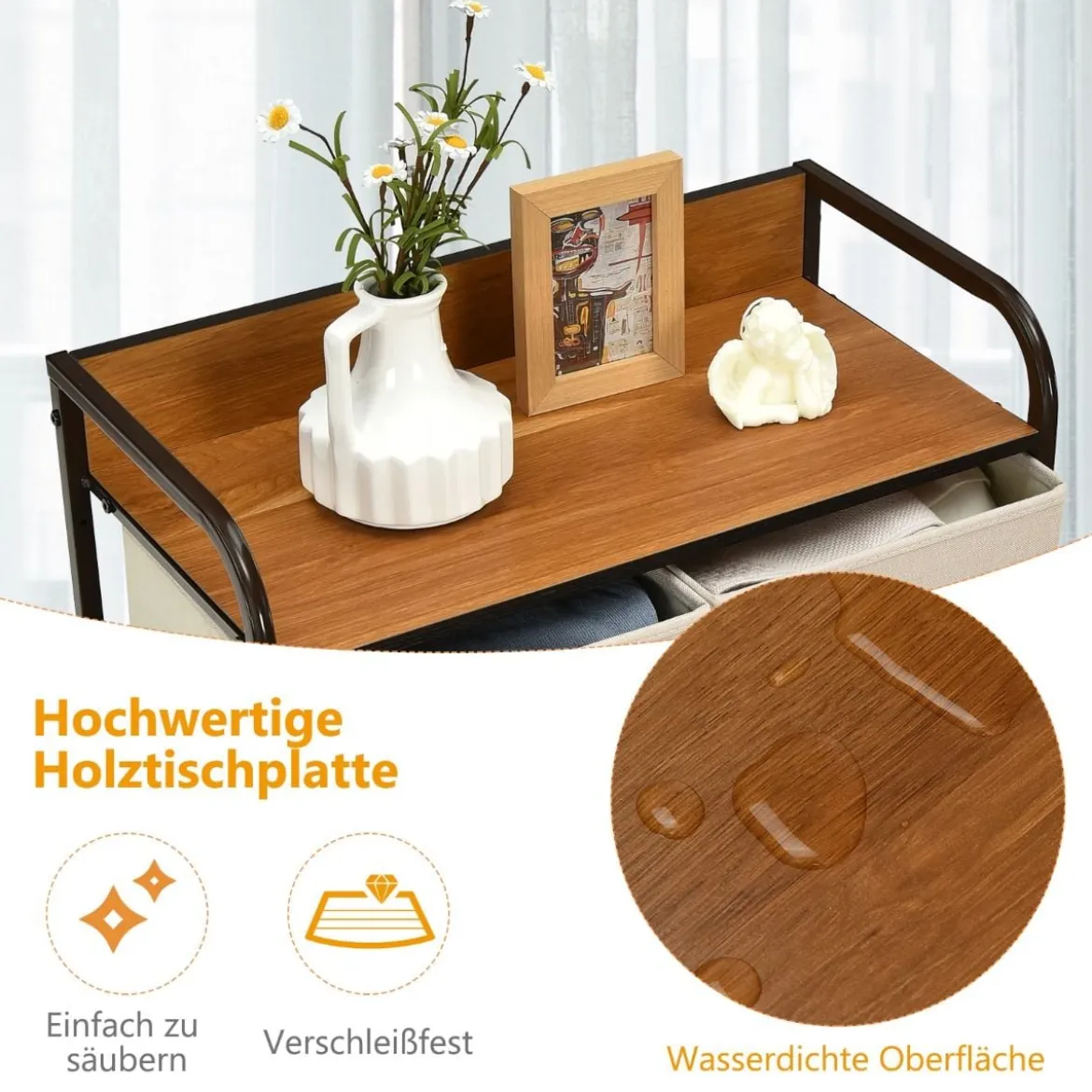 Schubladenschrank mit 5 Stoffschubladen & Stahlrahmen & Holzoberfläche Kommode