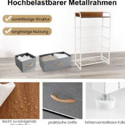 Schubladenschrank mit 5 Stoffschubladen & Stahlrahmen & Holzoberfläche Kommode