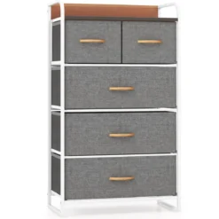 Schubladenschrank mit 5 Stoffschubladen & Stahlrahmen & Holzoberfläche Kommode