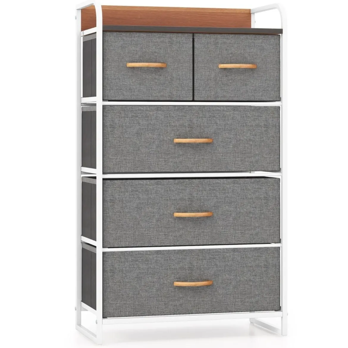 Schubladenschrank mit 5 Stoffschubladen & Stahlrahmen & Holzoberfläche Kommode