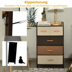 Schubladenschrank mit 5 Stoffschubladen & Stahlrahmen & Holzoberfläche Kommode