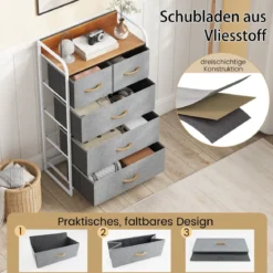 Schubladenschrank mit 5 Stoffschubladen & Stahlrahmen & Holzoberfläche Kommode