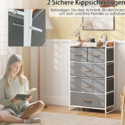 Schubladenschrank mit 5 Stoffschubladen & Stahlrahmen & Holzoberfläche Kommode