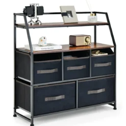 5 Schubladen Sideboard mit Stoffschubladen Stoffkommode mit Ablage & Kippsicherung 84 x 30 x 85 cm