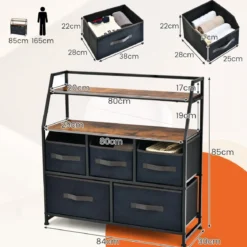5 Schubladen Sideboard mit Stoffschubladen Stoffkommode mit Ablage & Kippsicherung 84 x 30 x 85 cm